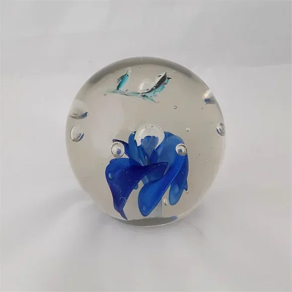 Vintage Unique Glass Paperweight Featuring Two Whales